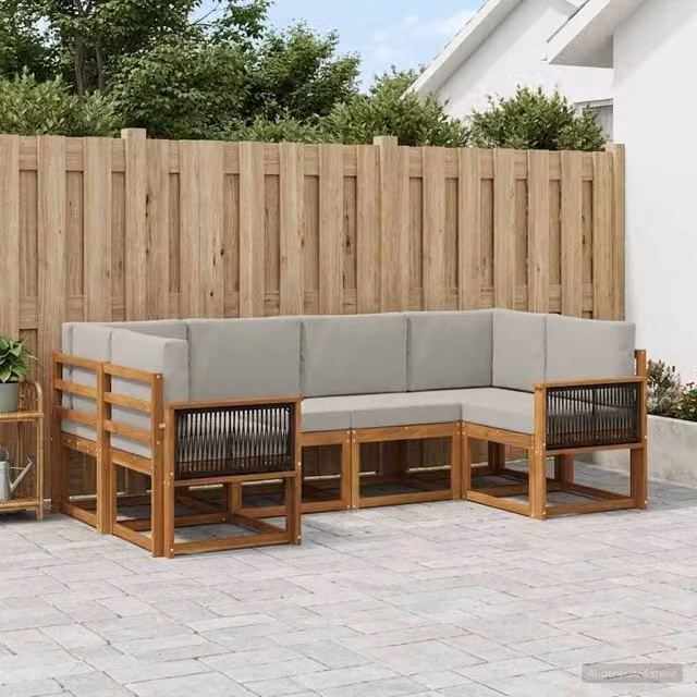Set di divani da esterno 6 pz Naturale e Grigio Chiaro 3385492