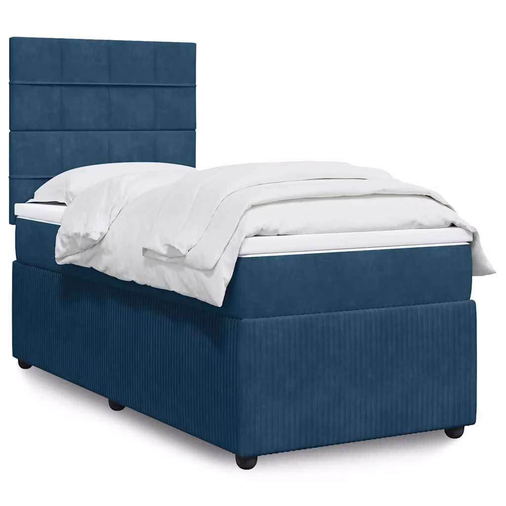 vidaXL Giroletto a Molle Ibrido con Materasso in Velluto Blu e Bianco L/P/H: 200 x 90 x 150,5 cm