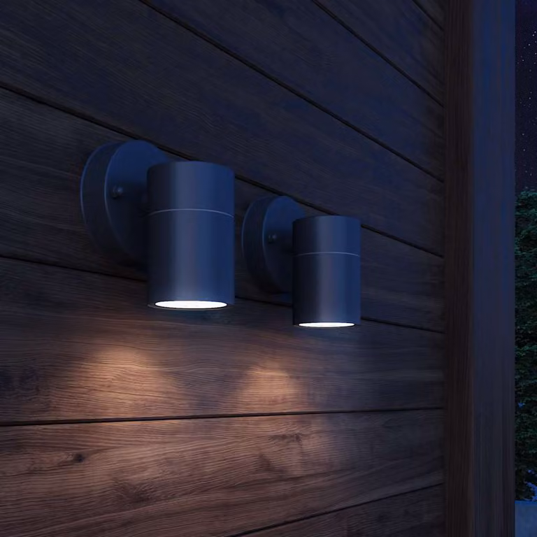 Set di 2 lampade da parete per esterno vidaXL in acciaio inox nero con proiezione luce up/down e tecnologia LED per giardino