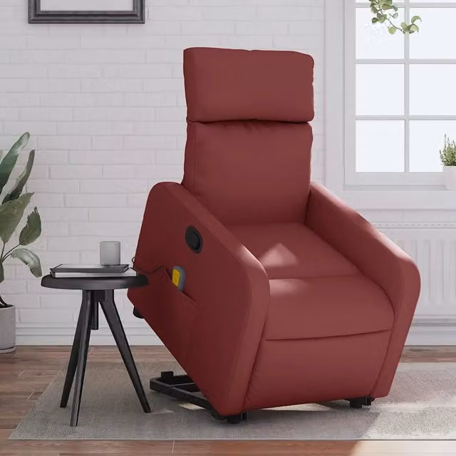 Divano Sedia-Poltrona Alzapersone Massaggi Reclinabile Rosso Vino Similpelle 763917