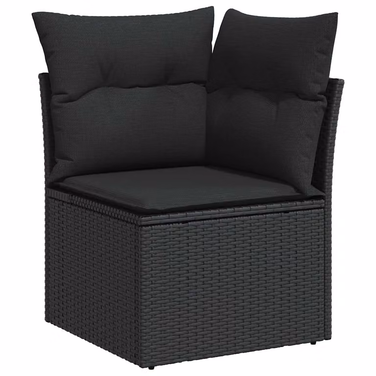 vidaXL Set Divano da Giardino a L in Poly Rattan Nero con Cuscini e Tavolino da Esterno, 9 Pezzi