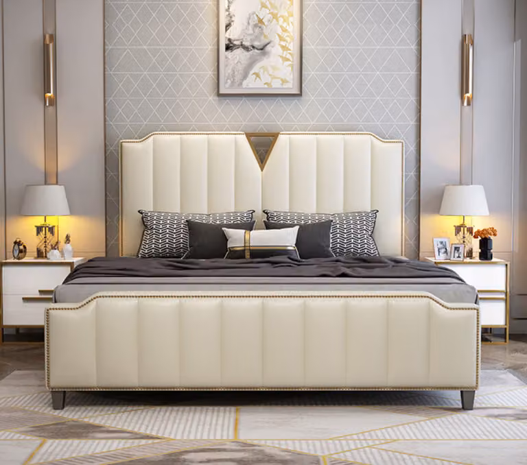 Designer Bett 180x200 Leder Hotel Metall Betten Doppel Schlaf Zimmer Luxus Ehe