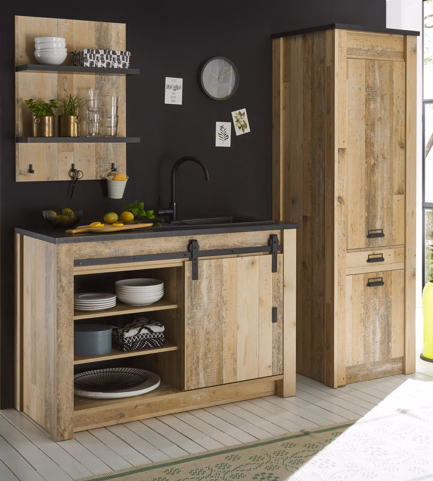 Cucina "Stove" in legno antracite Set di mobili da cucina 3 pezzi