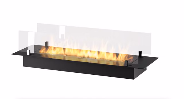 Bruciatore Inserto a Bioetanolo Infire in Inox Nero da Incasso o Appoggio con Vetri inclusi, Capacità 3 lt, Larghezza: 100 cm