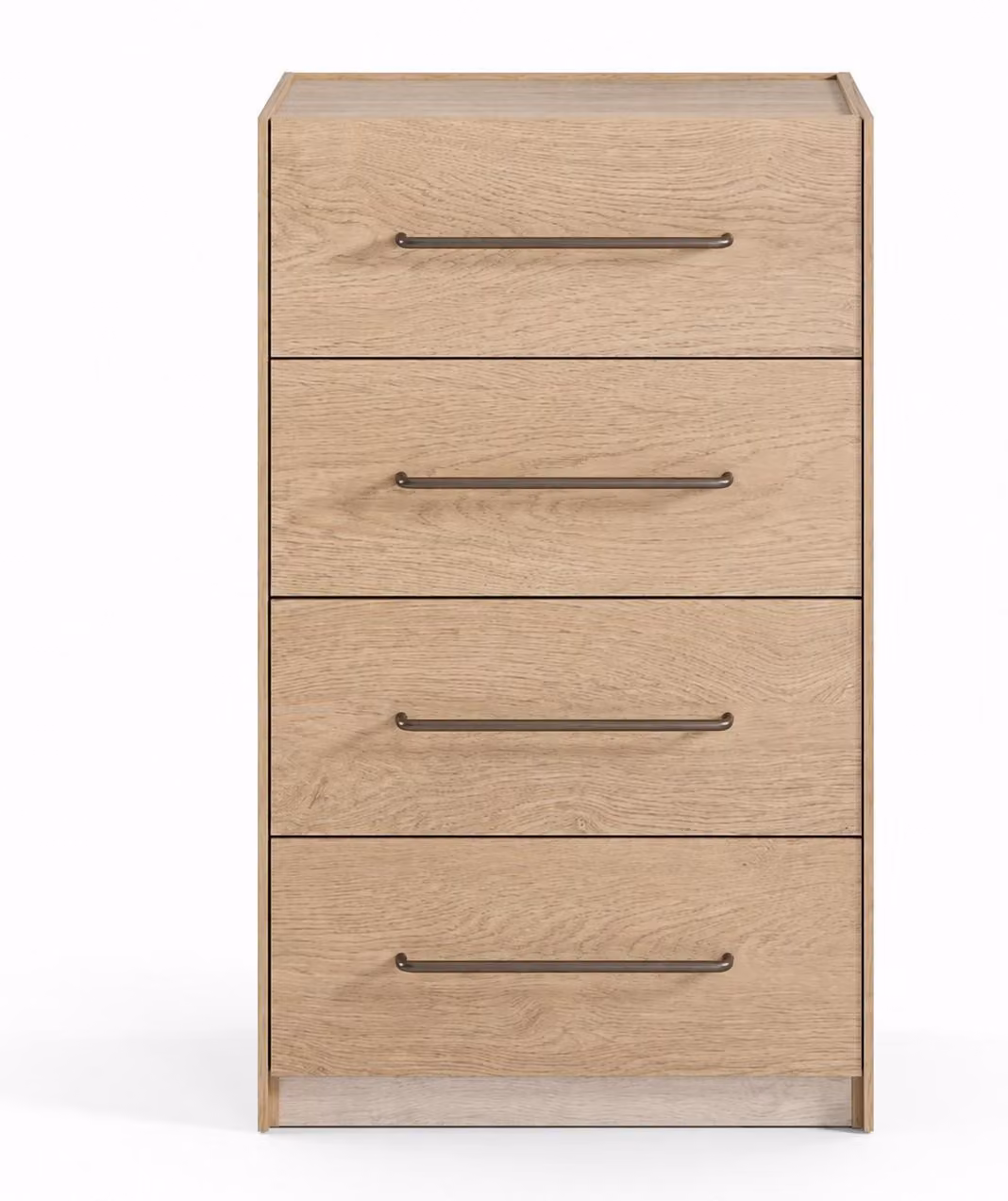 Comodino moderno per camera da letto in rovere con 4 cassetti, di design