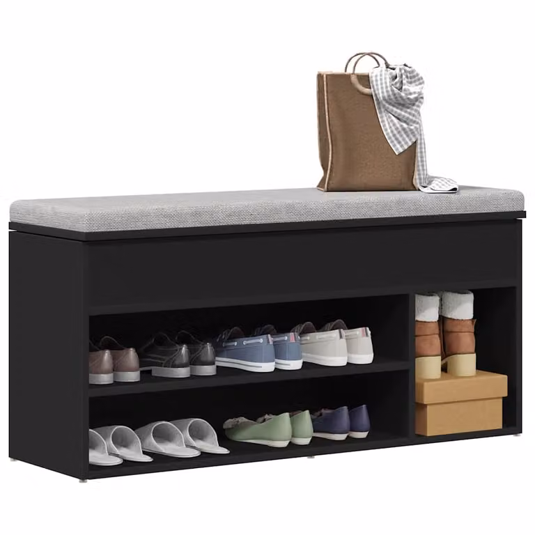 vidaXL Panca Porta Scarpe Nera in Legno Multistrato e MDF, L: 102 cm, P: 30,5 cm, H: 45 cm