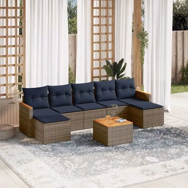 Set Divani da Giardino 8 pz con Cuscini Grigio in Polyrattan 3226243
