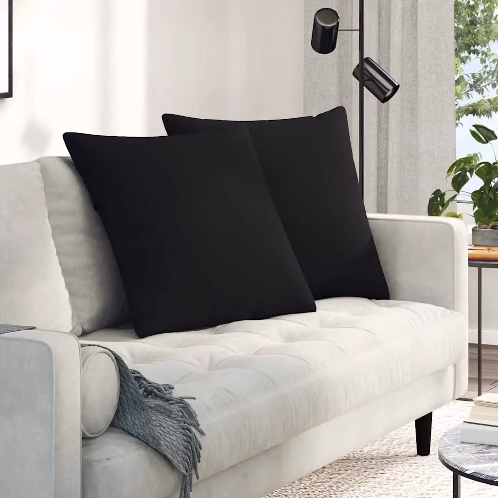 Set di 2 cuscini da divano quadrati vidaXL in tessuto nero con fodera rimovibile, L 60 cm x P 60 cm x H 60 cm