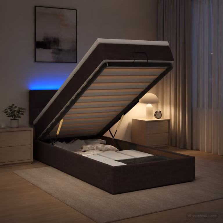 vidaXL Letto Ottomano con Materasso e Illuminazione LED Marrone e Bianco L/P: 100 x 200 cm