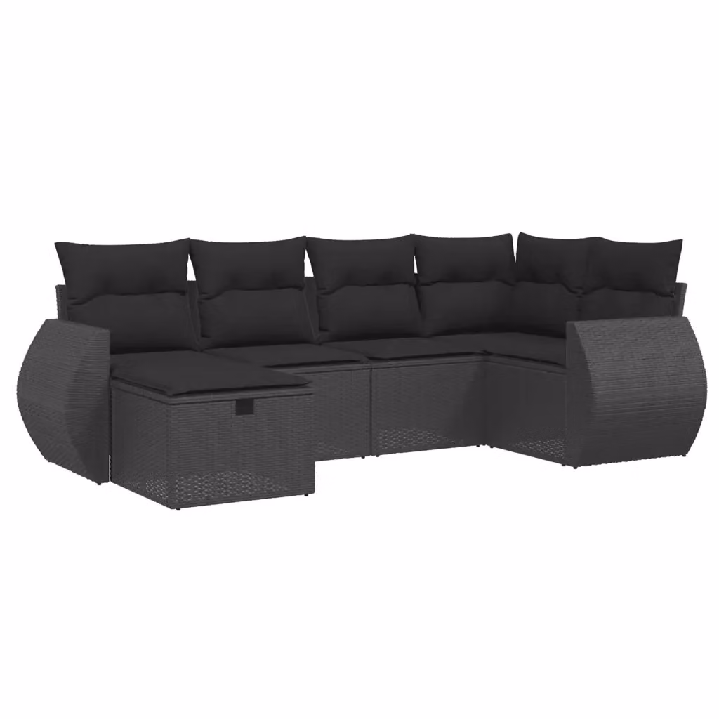 Set Divano da Giardino a L vidaXL in Polyrattan Nero con 6 Cuscini e Ottoman – 2