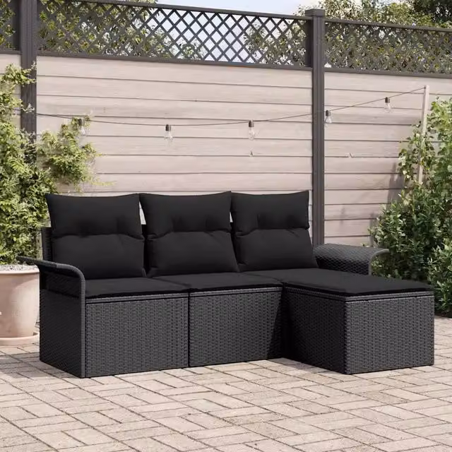 Set di divani 4 pz 4-Numero di posti Nero polyrattan 3345313