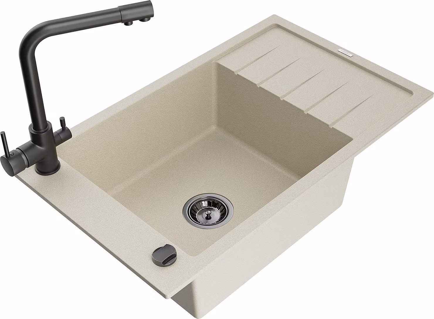 Mexen Elias lavello in granito a 1 vasca con scolapiatti e rubinetto da cucina Duero, beige - 6511-69-671600-70
