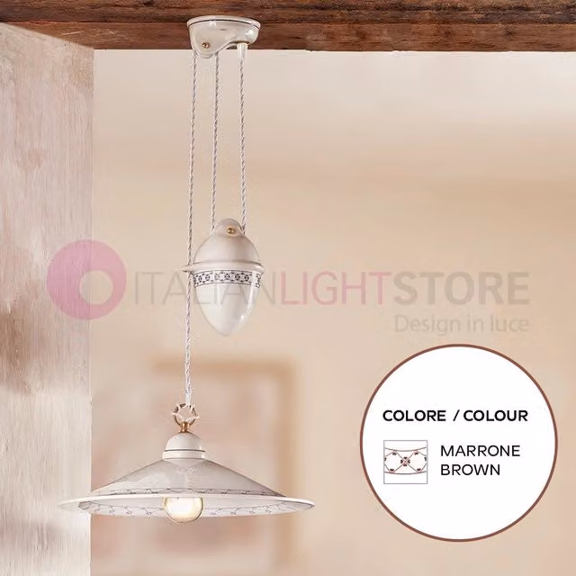 FIESOLE Saliscendi Sospensione Ceramica d. 43 Rustica Country COLORE DECORI: MARRONE