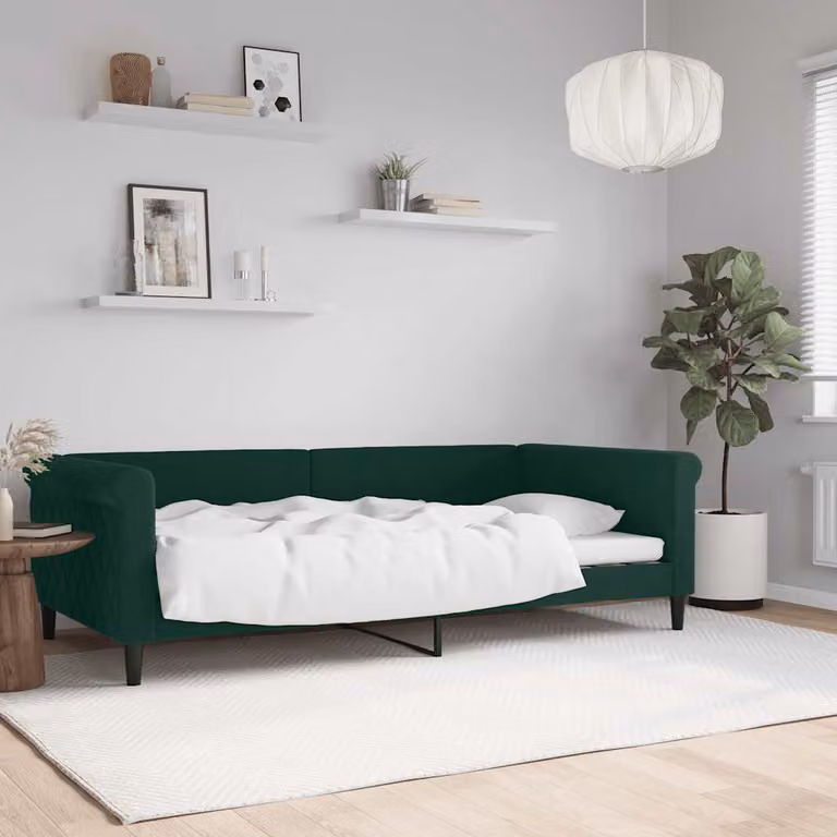 Letto da giorno moderno vidaXL in velluto verde con struttura in legno e metallo L: 100 cm, P: 200 cm, H: 110 cm