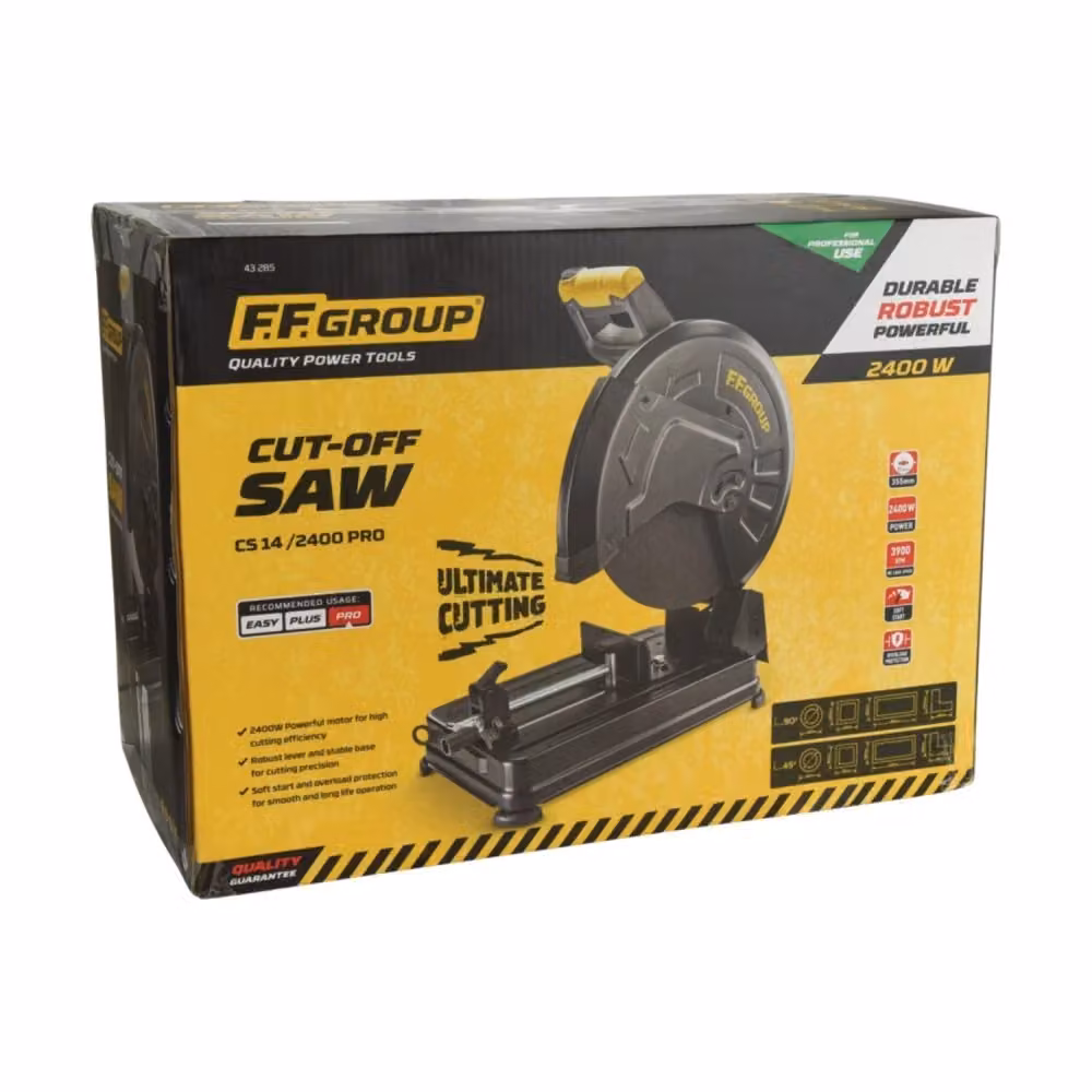 Troncatrice da banco professionale FF Group CS 14/2400 da 2400W con disco da 355mm per taglio ferro, colore nero – 2