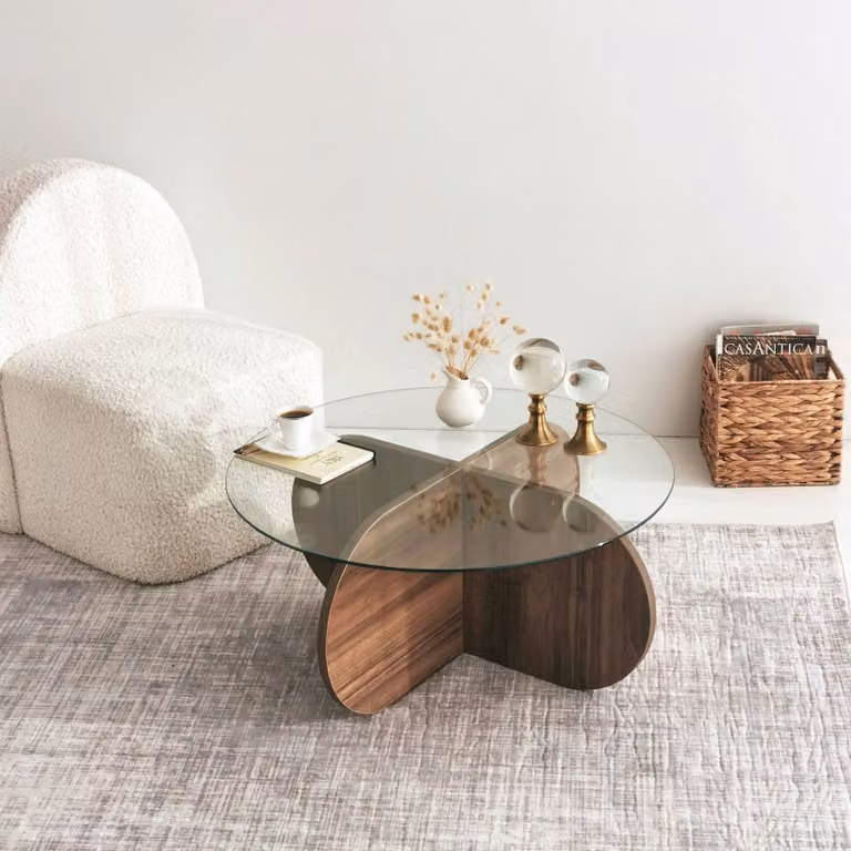 Skye Decor, Bubble - Walnut, tavolini, noce, vetro, 75 x 35 x 75 cm