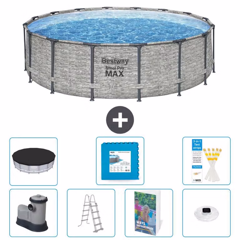 Piscina gonfiabile Bestway Steel Pro MAX, rotonda, 488x122 cm, composta da 6 parti, modello S674