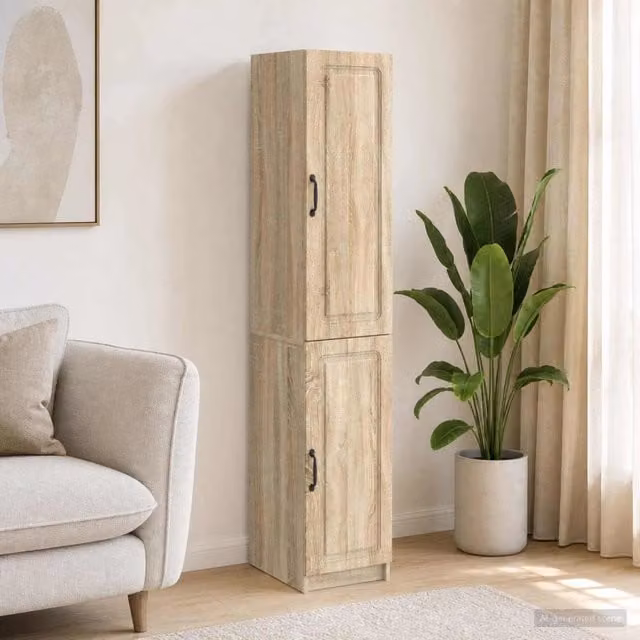 Set di 2 armadi a muro vidaXL in legno MDF color rovere e beige con ante a battente per soggiorno o ufficio – 1