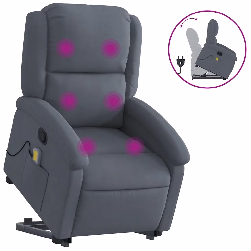 Poltrona Alzapersona Reclinabile vidaXL Grigia con Assistenza Elettrica e Braccioli – 2