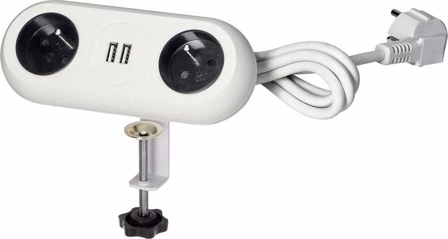 Orno Office Cavo di prolunga 2 prese Uz.2Xusb Cavo 1,5M Bianco Staffa di montaggio