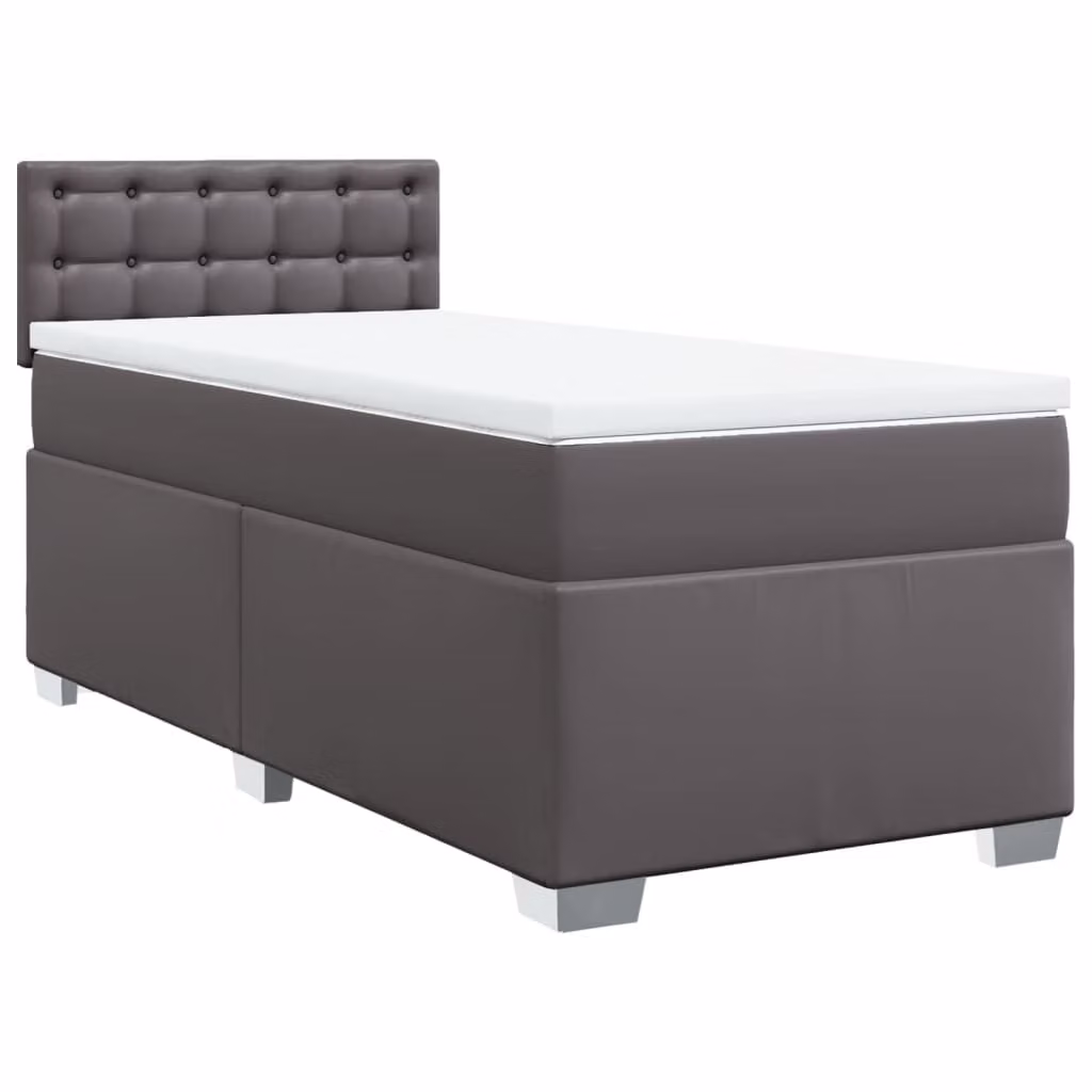 Giroletto a Molle con Materasso Grigio 90x190 cm in Pelle finta