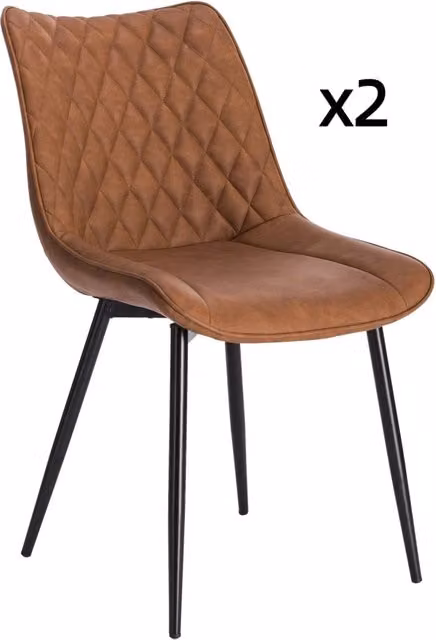 Set di 2 Sedie da Pranzo con Schienale Curvo in Ecopelle e Gambe in Metallo