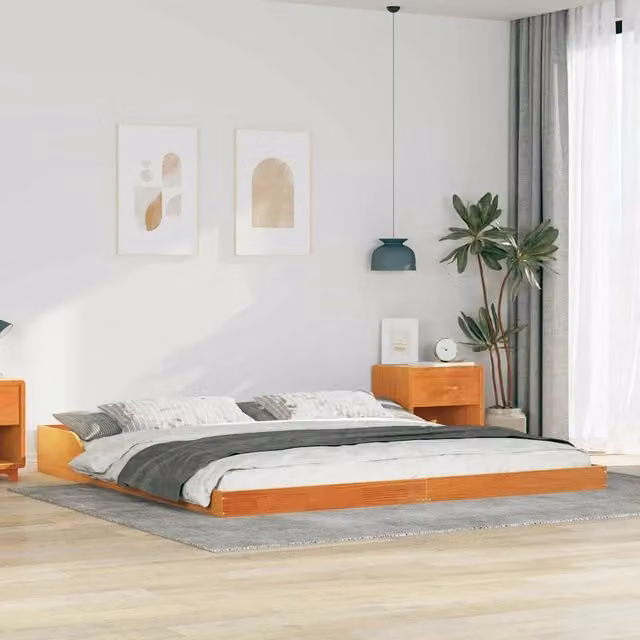 Struttura letto moderna in pino massello marrone cerato vidaXL L: 183,5 cm, P: 213,5 cm, H: 220 cm – 1