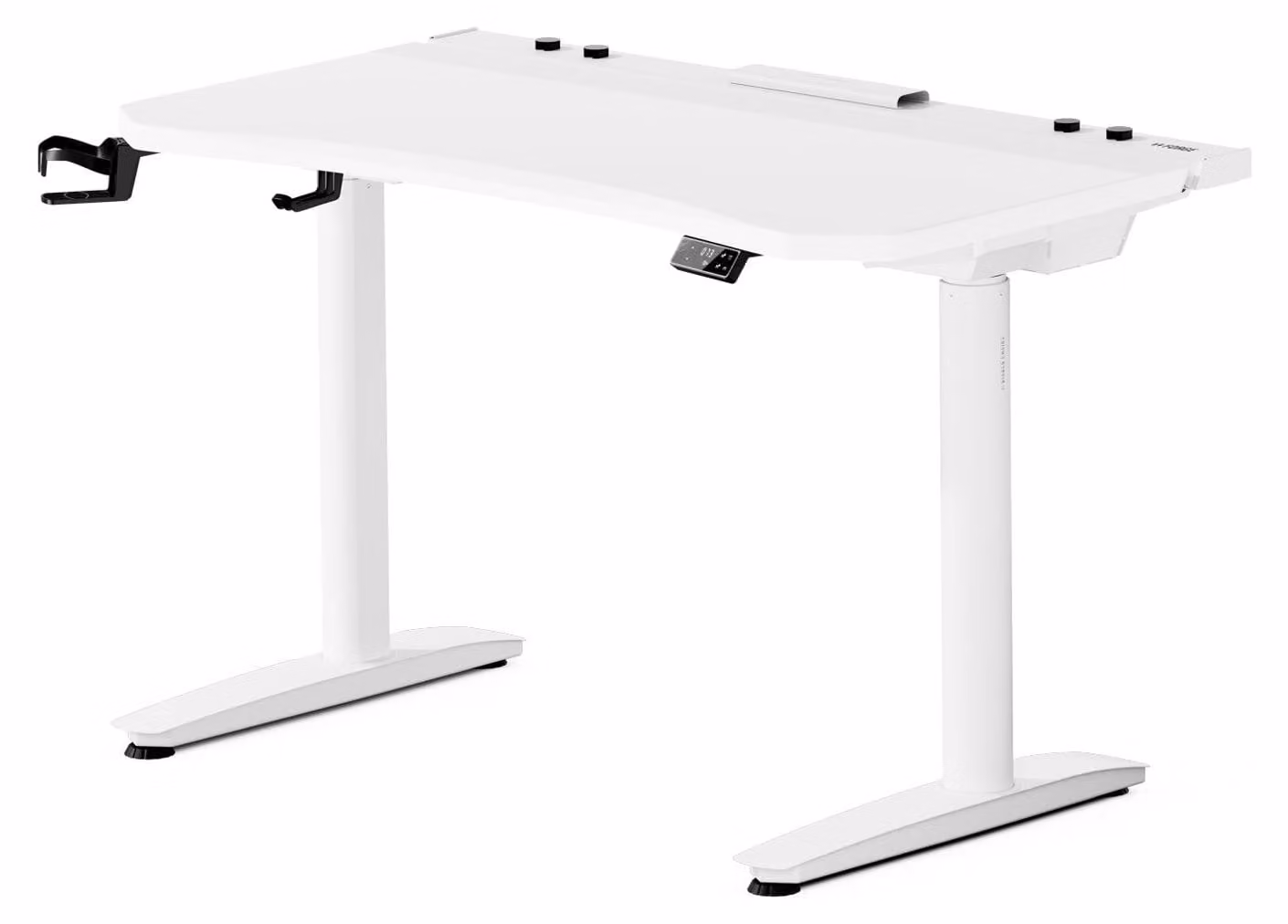 Tavolo da gioco elettrico, scrivania per PC, computer, ergonomico, con gancio per cuffie, portabicchieri, colore bianco, dimensioni 1200 x 700 mm