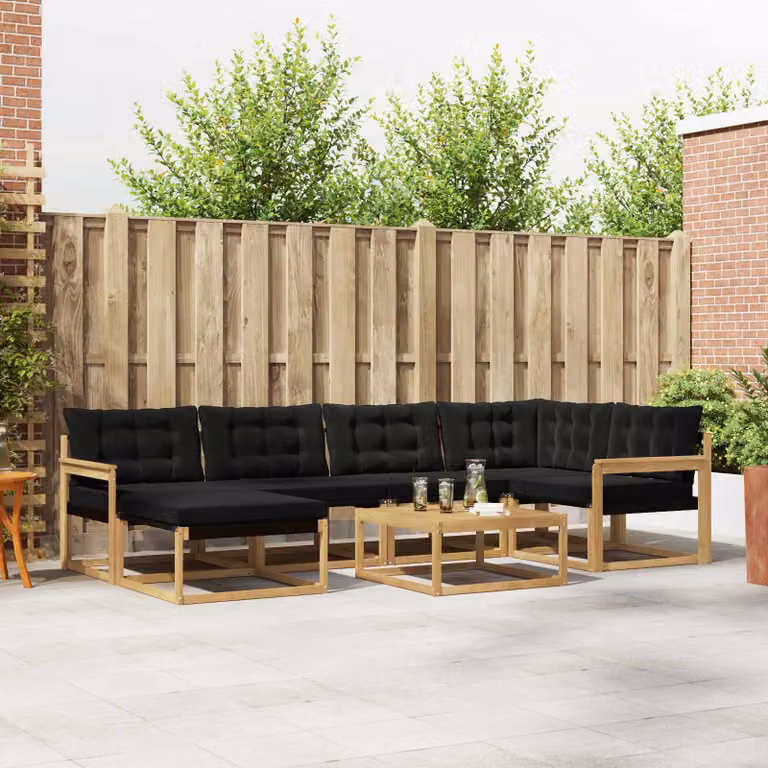 Set di divani da esterno vidaXL 7 pz in legno di acacia con cuscini bianco e nero
