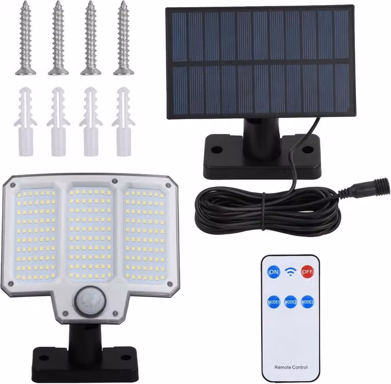 Lampade solari da esterno, 210 LED, 3 modalità, sensore di movimento, grado di protezione IP65, luci solari di sicurezza separate e impermeabili