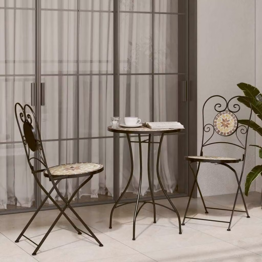 Maison Exclusive - Set da bistrot a mosaico in terracotta rossa e bianco, ferro e ceramica