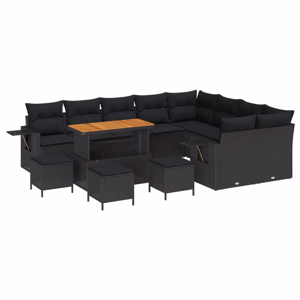 Set Divano da Giardino vidaXL 13 Pezzi Nero con Cuscini e Tavolino in Polyrattan e Acciaio – 2