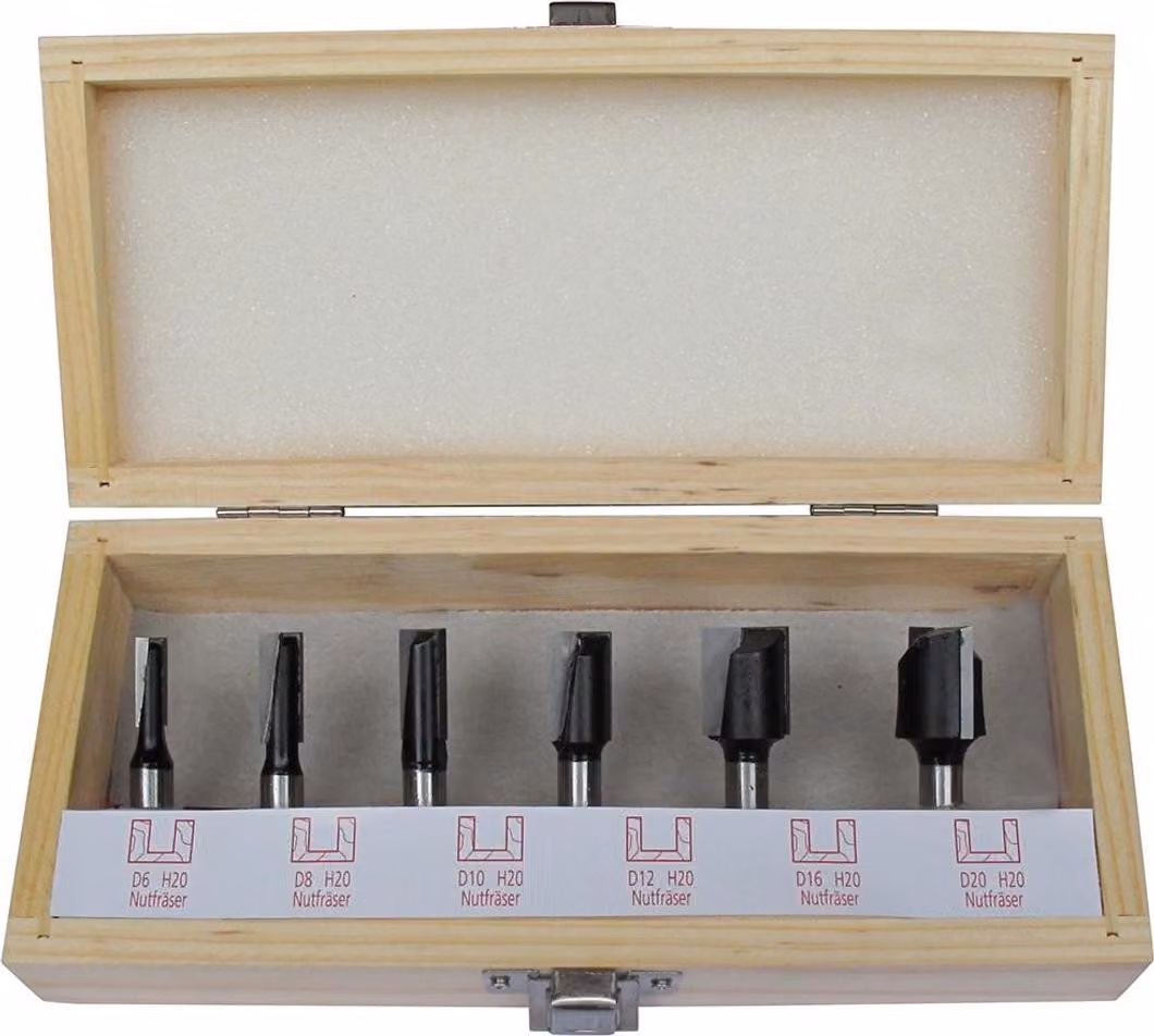 Set di frese per scanalature HW S8 6 pezzi in scatola di legno FORTIS