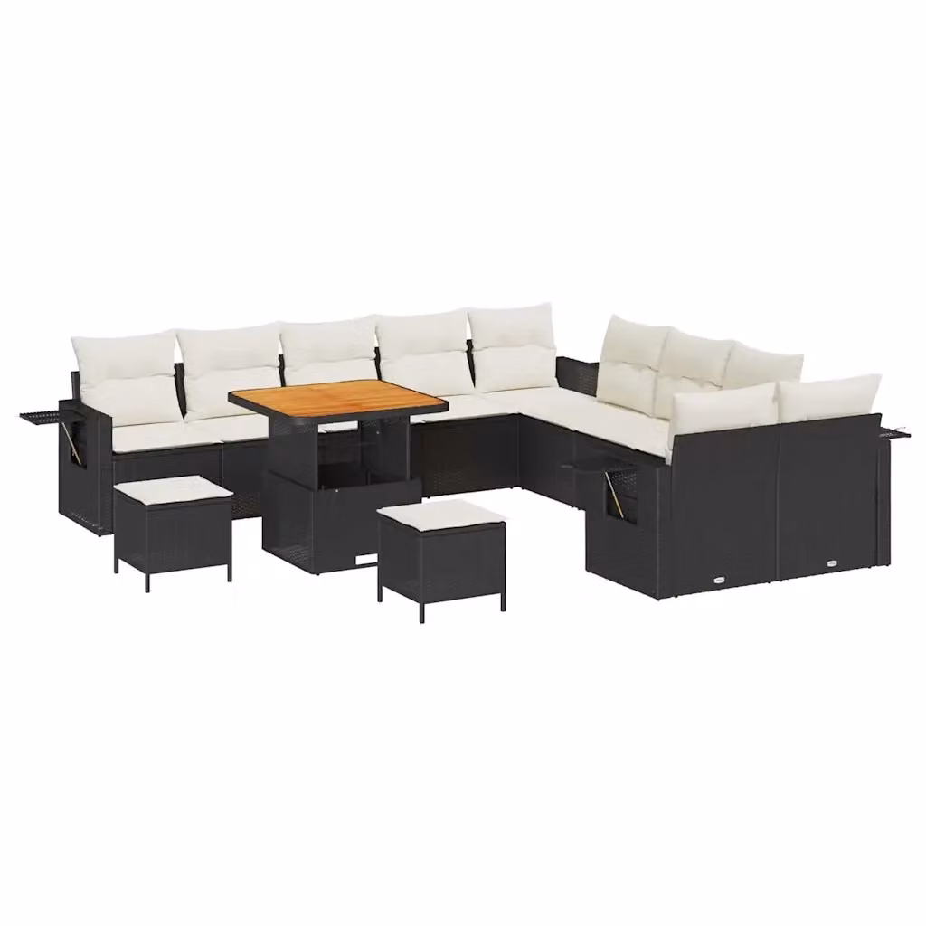 Set Divano da Giardino vidaXL a forma a U composto da 13 pezzi in Polyrattan Nero con Cuscini e Tavolino – 2