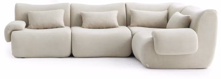 MILYSOFA SOFATIME Divano ad angolo modulare a 4 posti, raffinato tessuto a riccioli, beige crema