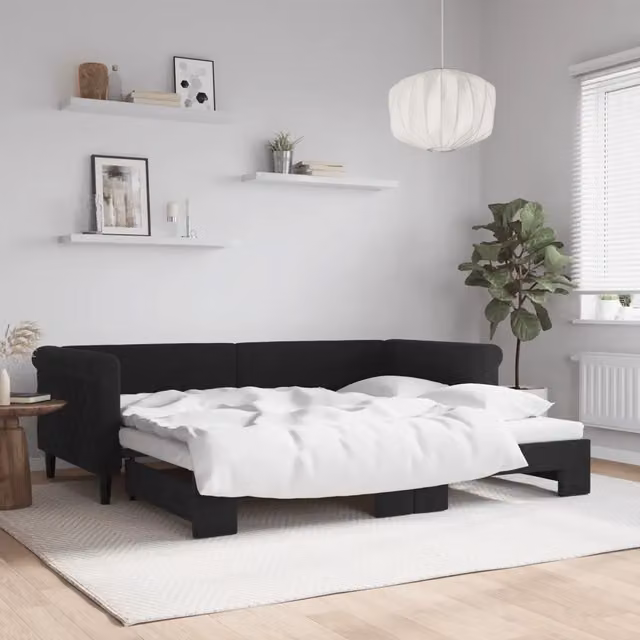 Divano Letto con Letto Estraibile vidaXL in Velluto Nero per Soggiorno e Camera da Letto 90x200 cm
