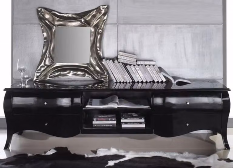 Casa Padrino cassettiera TV neo barocca nero lucido 220 x 53 x 53 cm - credenza mobile TV neo barocca