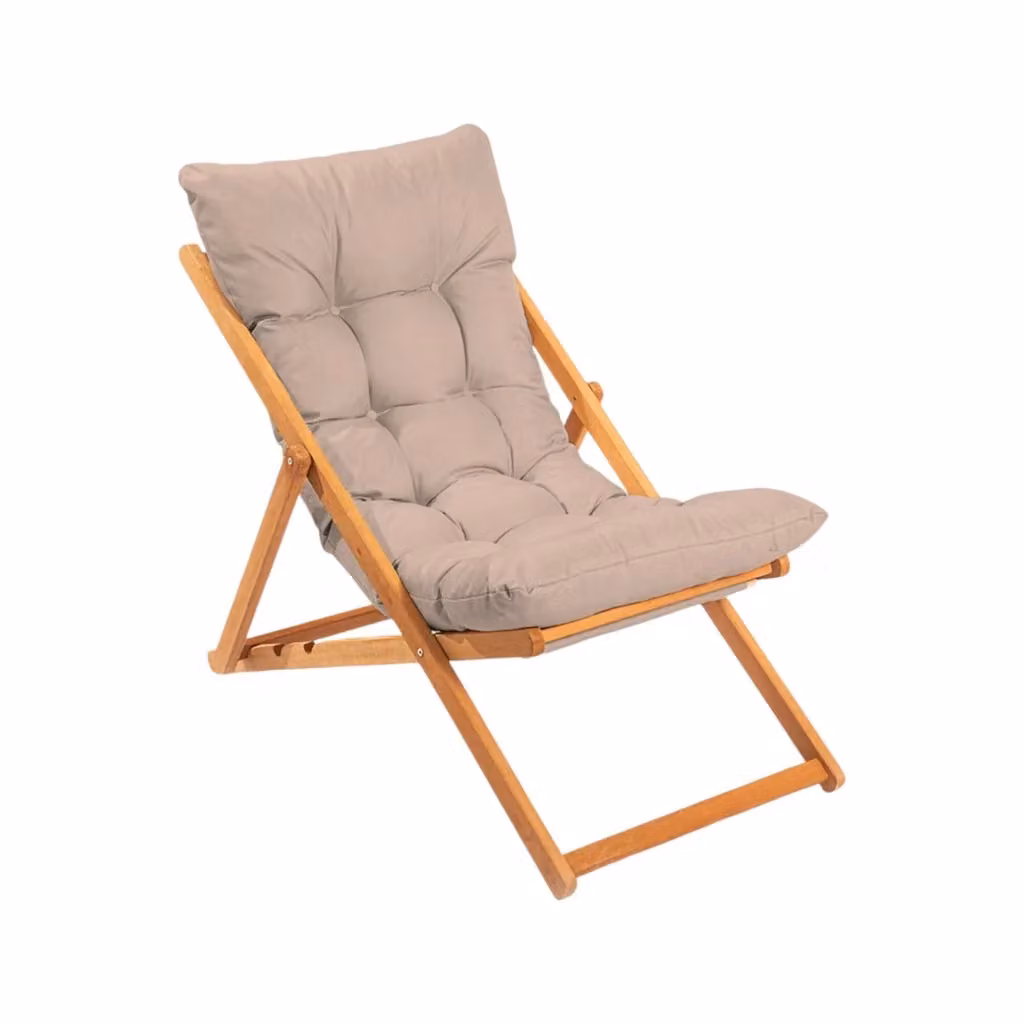 Sedia da esterno DMORA in legno massello trattato con schienale reclinabile, braccioli e cuscini inclusi, colore marrone e beige – 2