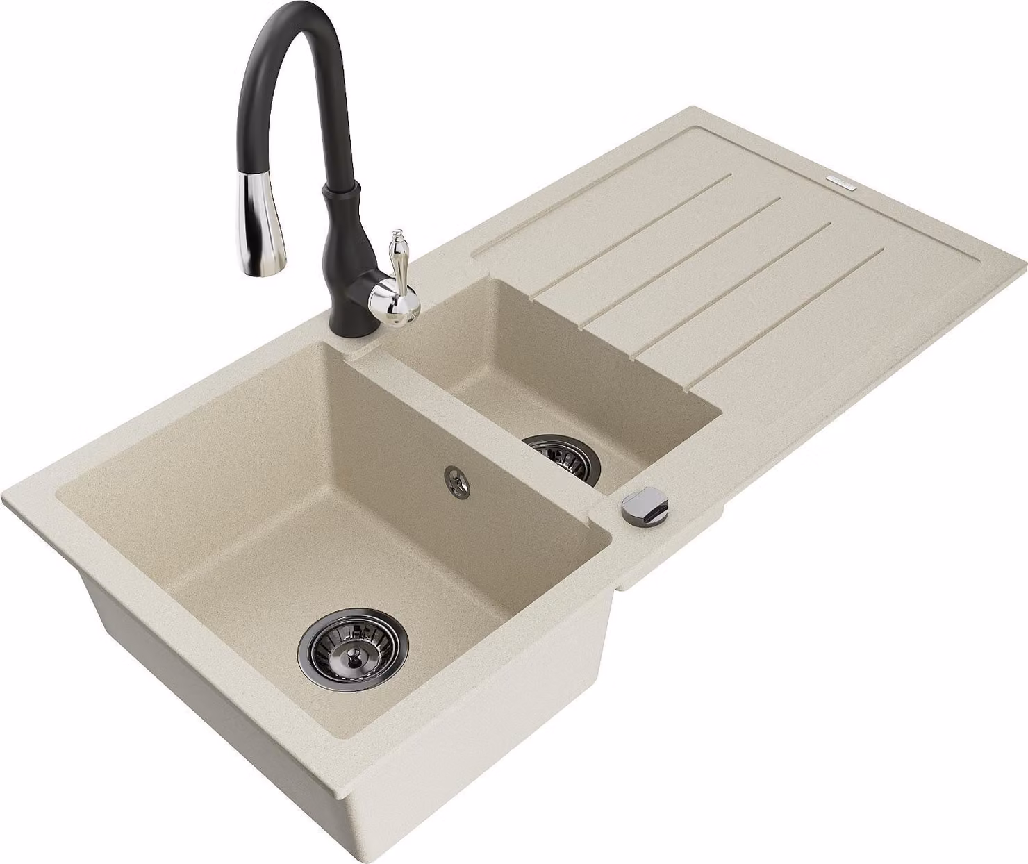 Mexen Andres lavello in granito 1,5 vasca con scolapiatti e rubinetto da cucina Savita, beige - 6515-69-672601-70