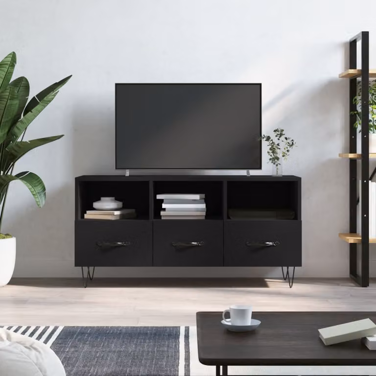 vidaXL Mobile Porta TV Nero in Legno e Metallo, L/P/H: 102 x 36 x 50 cm