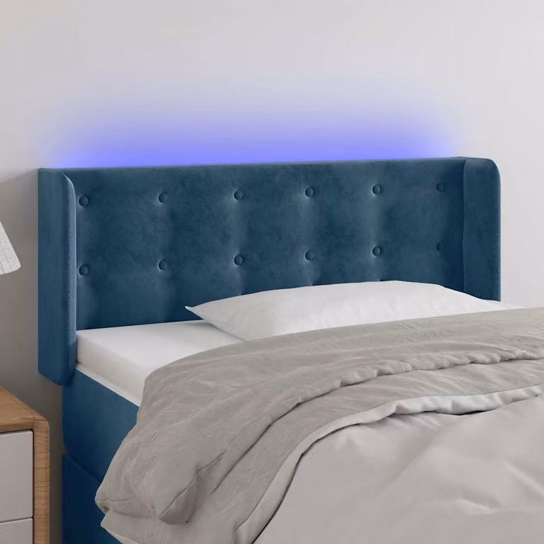 Testiera per letto vidaXL in velluto blu scuro con illuminazione LED e porta di ricarica USB, L 83 cm, P 16 cm, H 78-88 cm