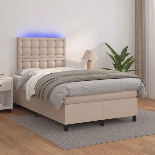 Giroletto Molle Materasso e LED Cappuccino 120x200cm Similpelle 3135938