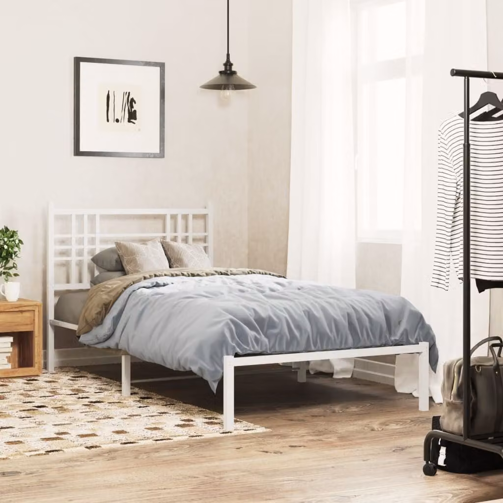 vidaXL Giroletto con Testiera in Metallo Bianco L: 105 cm, P: 196 cm, H: 90 cm