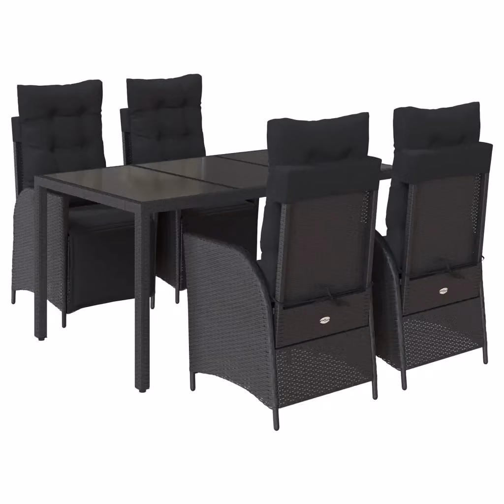 Set da Pranzo da Giardino vidaXL 5 pz in Polyrattan Nero con Piano in Vetro – 2