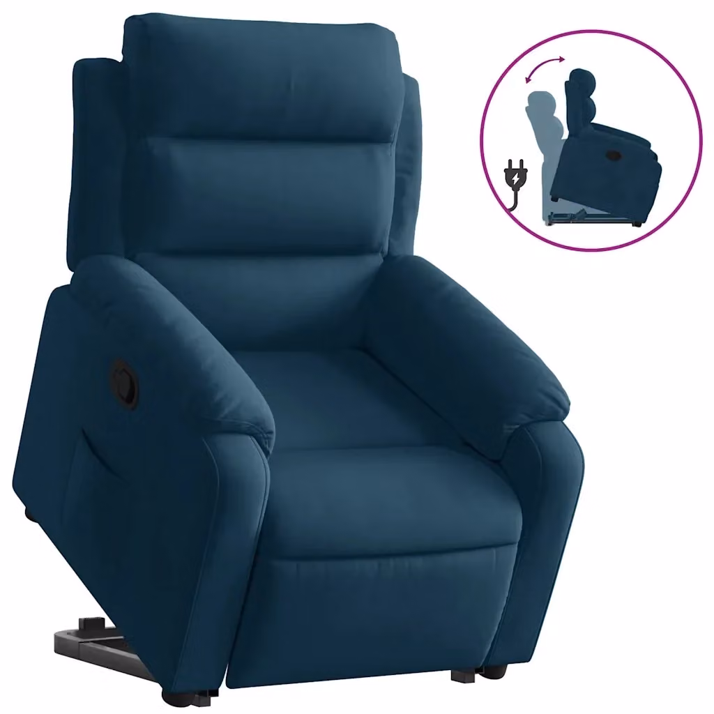 Poltrona Alzapersona Reclinabile con Assistenza Elettrica vidaXL in Velluto Blu con Braccioli – 2