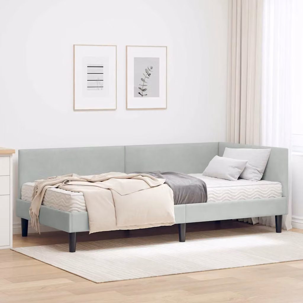 vidaXL Struttura Letto Angolare con 2 Materassi in Velluto Grigio, L/P/H: 90 x 190 x 72 cm