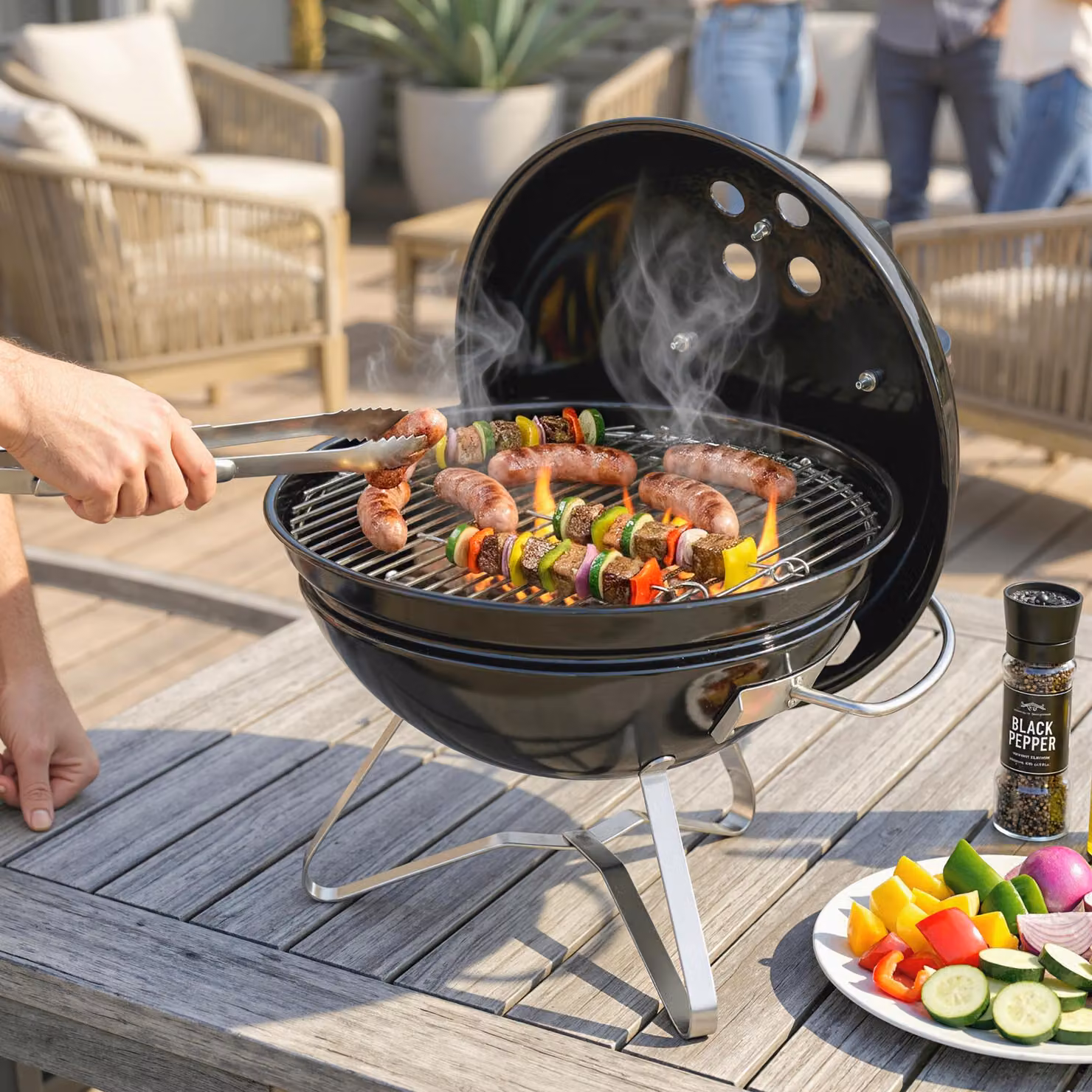 Barbecue a carbonella a sfera portatile Outsunny con maniglia e prese d'aria regolabili, Nero, L/P/H: 41 x 41 x 44 cm – 2