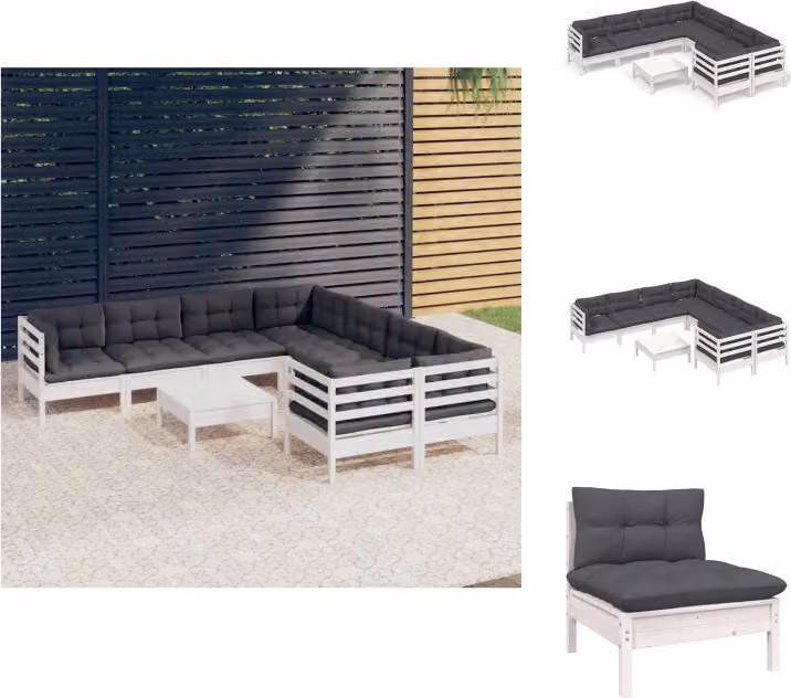 vidaXL set da salotto da giardino 9 pezzi con cuscini in legno di pino bianco - Set di mobili da giardino
