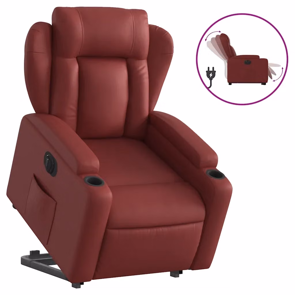 Poltrona Alzapersona Reclinabile vidaXL in Similpelle Rossa con Assistenza Elettrica per Senior – 2