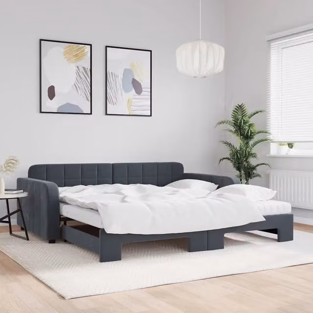 Divano Letto Estraibile vidaXL in Velluto Grigio con Cassetto per Soggiorno e Camera da Letto L/P/H: 223 x 110 x 71 cm, Materasso 100x200 cm
